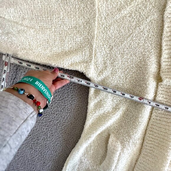 Vintage 70s Long Chunky Cardigan Puff Sleeve Cream Ivory Popcorn Open - Picture 3 of 16